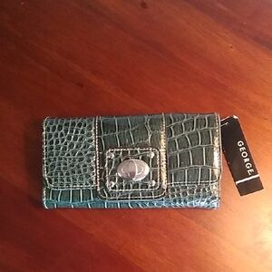 George Teal Crocodile Pattern Wallet with Silver Clasp